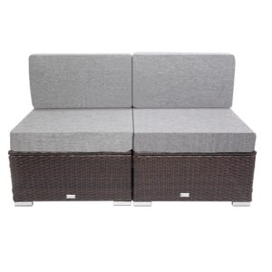 FANCUF 2 Pieces PE Wicker Rattan Armless Sofa Patio Furniture Set for Garden and Outdoors