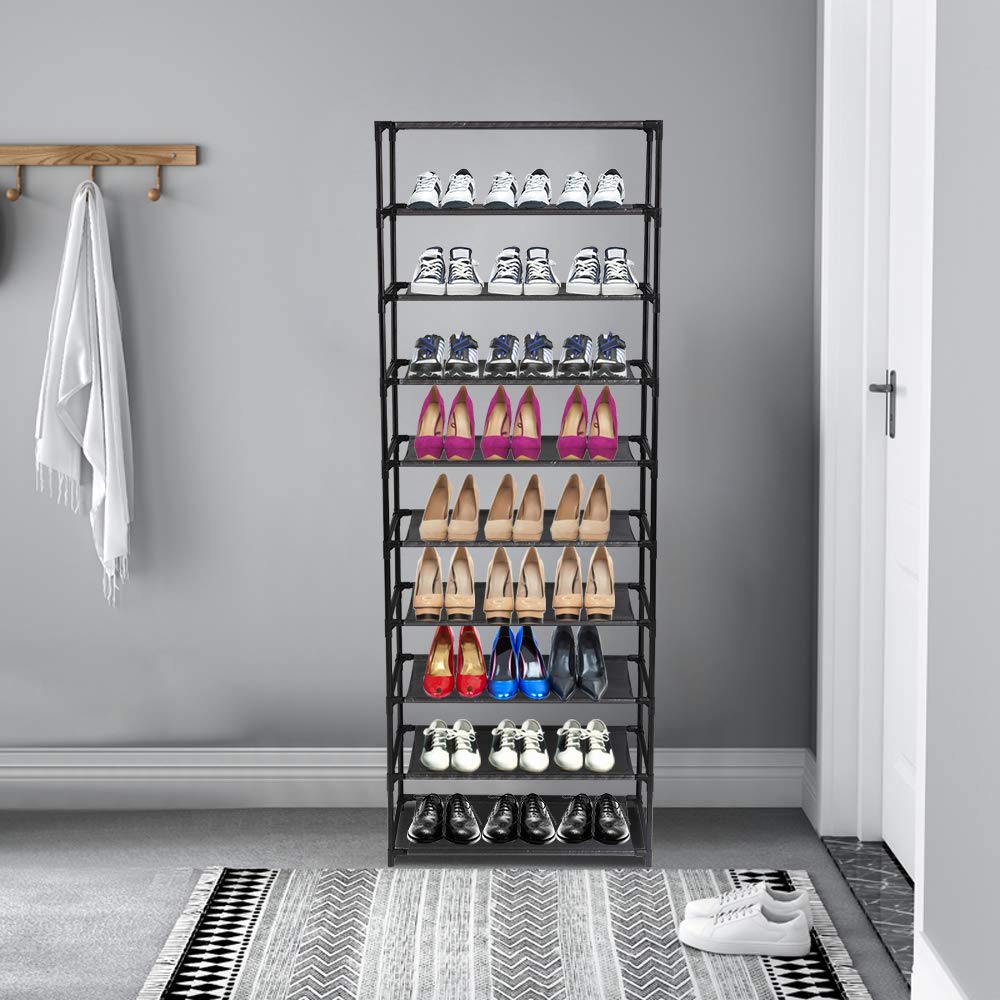 BTHTRCZ 10 Tiers Shoes Rack Storage Organizer,Metal Shoe Rack Holds 50 Pairs Shoe,Large Shoe Rack with Black Metal Frame for Entryway,Living Room,Garage (10-Black)