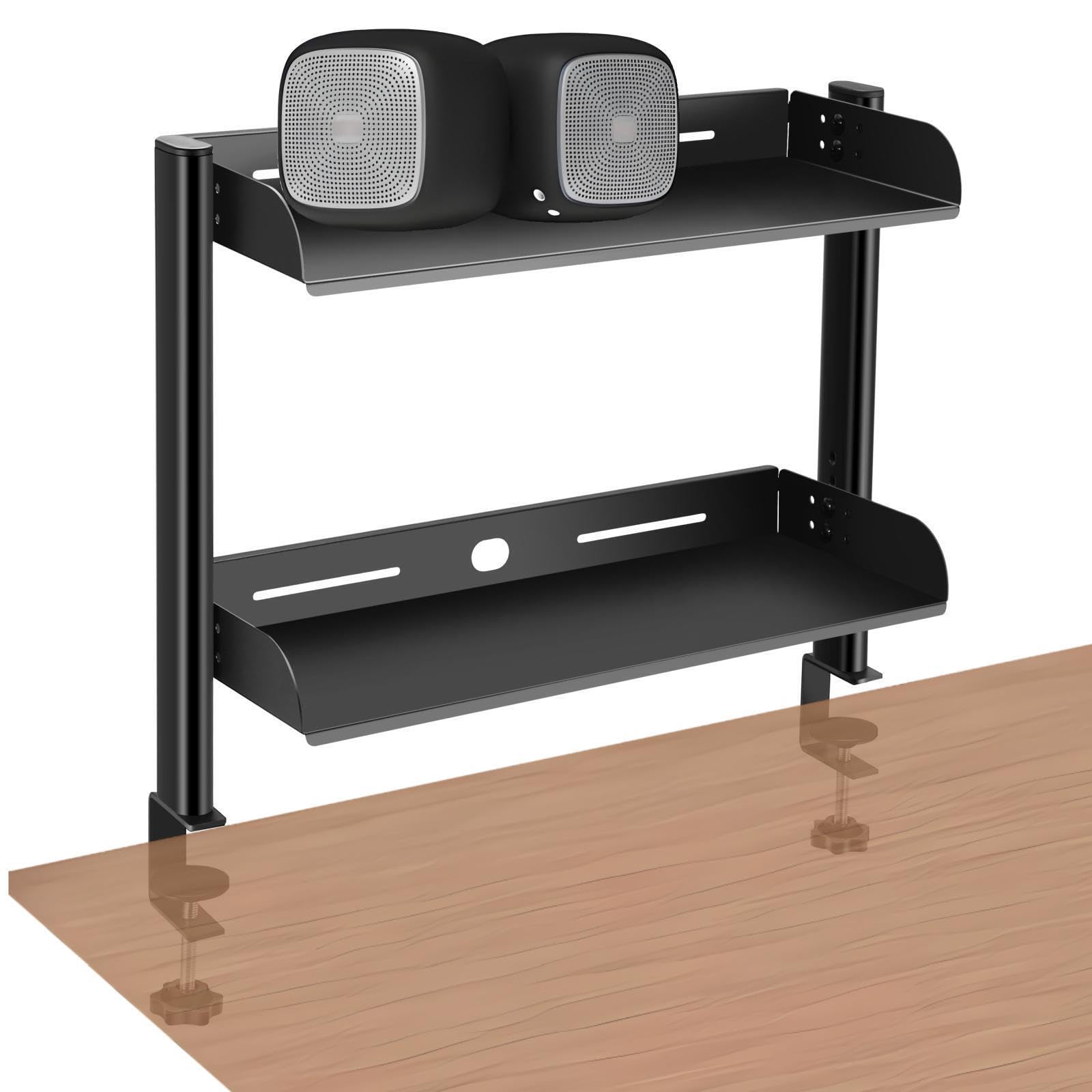 CanKing Clamp On Desk Shelf Black Clip Above or Under Table Shelves Light-Weight 2 Tier 6" D x 16" W x 16" H