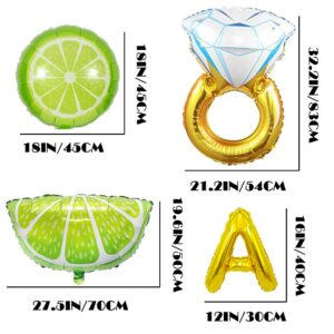 Margs and Matrimony Bachelorette Party Decorations,20pcs Marg Margarita Banner Lime and Diamond Ring Balloons, Mexican Fiesta Cinco De Mayo Backdrop,Taco Bar Decor for Carnival Bridal Shower Supplies