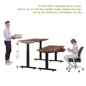 Radlove Dual Motors Height Adjustable 55 x 30'' Electric Standing Desk with Drawer Stand Up Table 4 Memory Keys, Computer Desk with Splice Board Home Office Desk, Rustic Brown Top + Black Frame