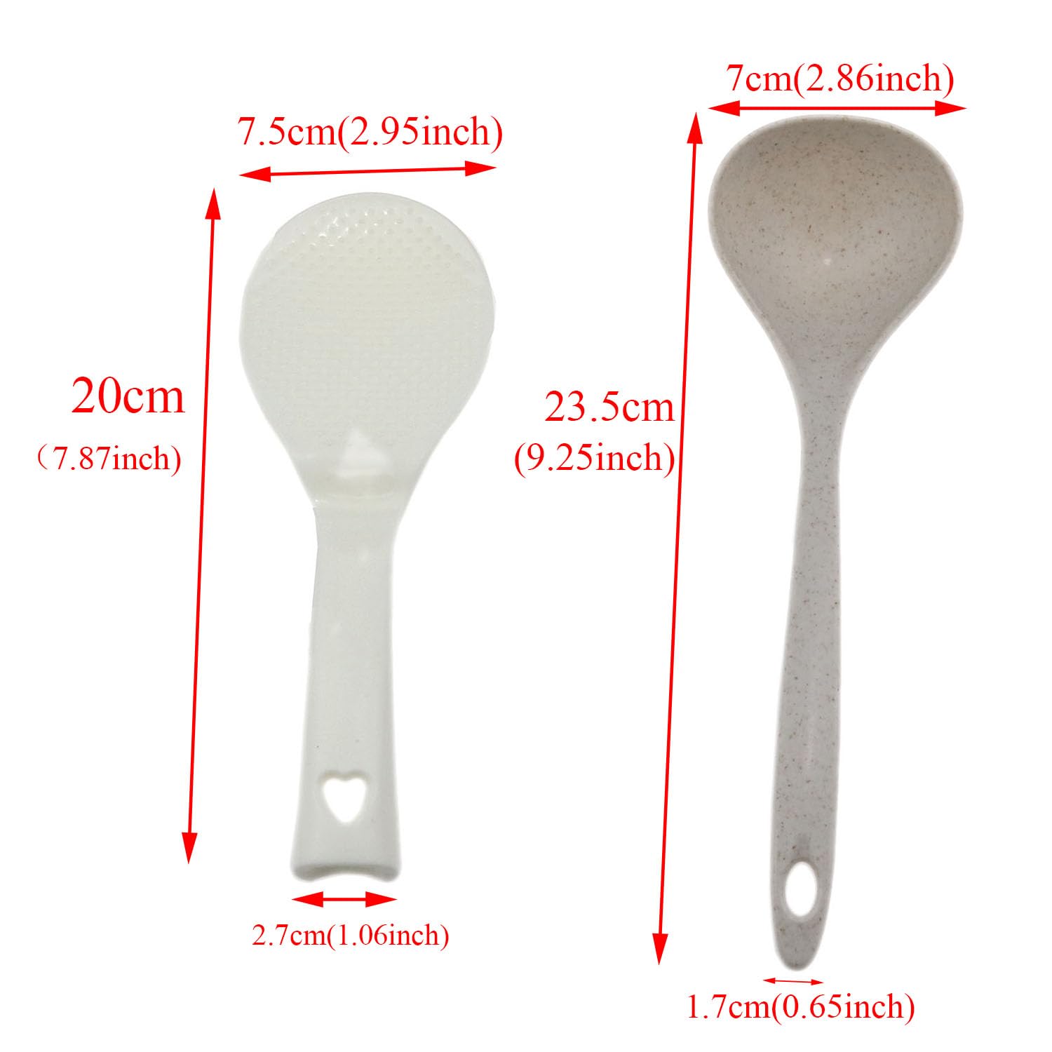 Meuey Lyot 1 standing rice spoon and 1 soup spoon Non-stick rice spoon rice paddle Spoon rice spatula Household kitchen tool, white -2PCS