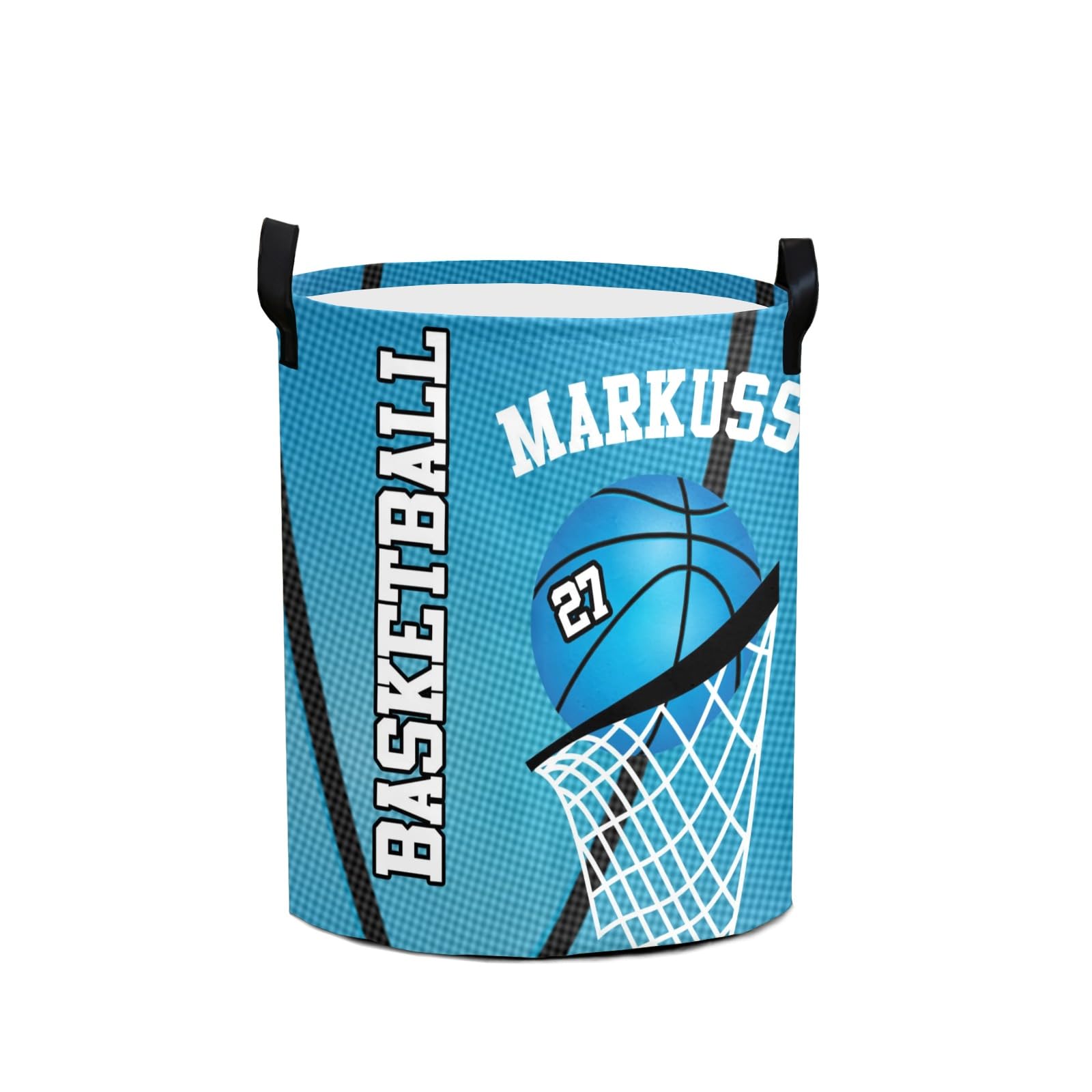 Custom Laundry Hamper,Basketball Blue Laundry Basket Round Clothes Storage Basket for Bedroom, 14.17x19.68 in