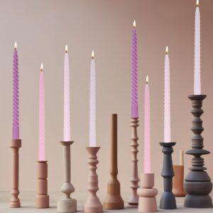 LPUSA Brown Tall Taper Candles Spiral Candle Sticks,Unscented Pastel Candle for Holiday,Wedding and Home Decoration,10inch,12 Pack(E-Gradient Brown)