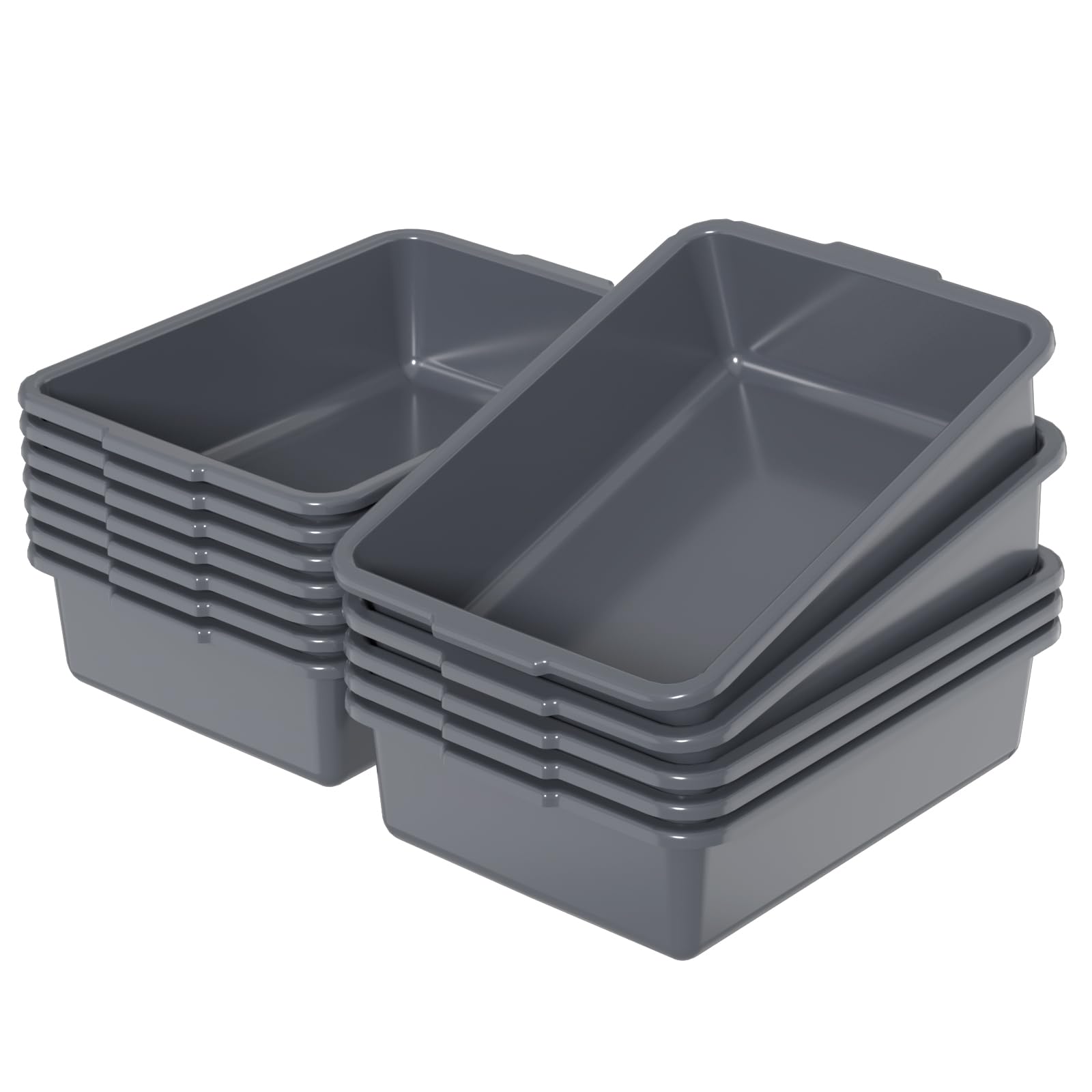 Vababa 12-Pack Plastic Commercial Bus Box, 13 L Kitchen Bus Tub, Gray