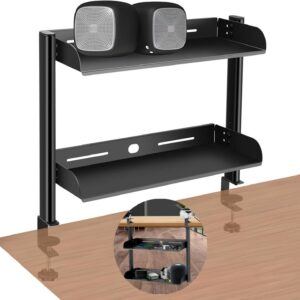 CanKing Clamp On Desk Shelf Black Clip Above or Under Table Shelves Light-Weight 2 Tier 6" D x 16" W x 16" H