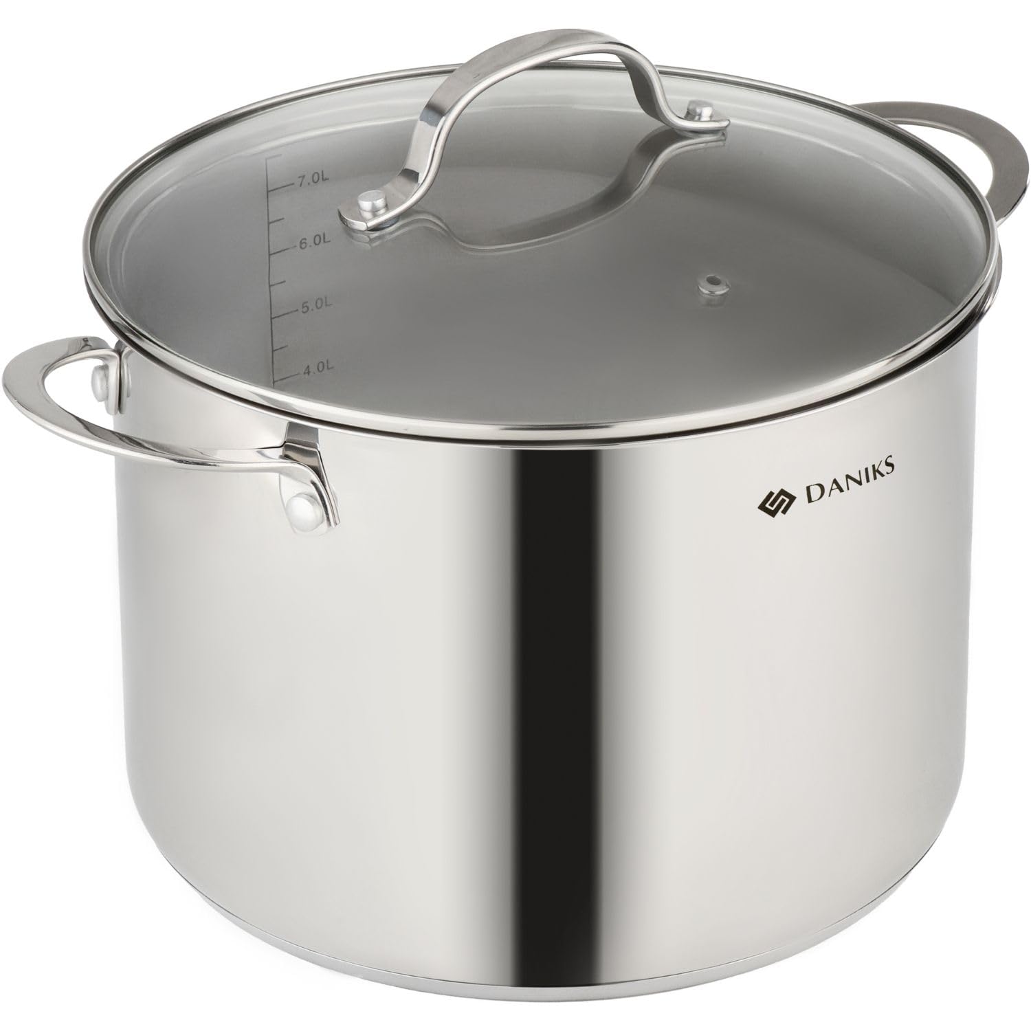 Daniks Professional Stainless Steel Stockpot with Lid 8 Qt | Large Stock Pot for Soup, Stew, Pasta, Vegetables | Induction Deep Cooking Pot