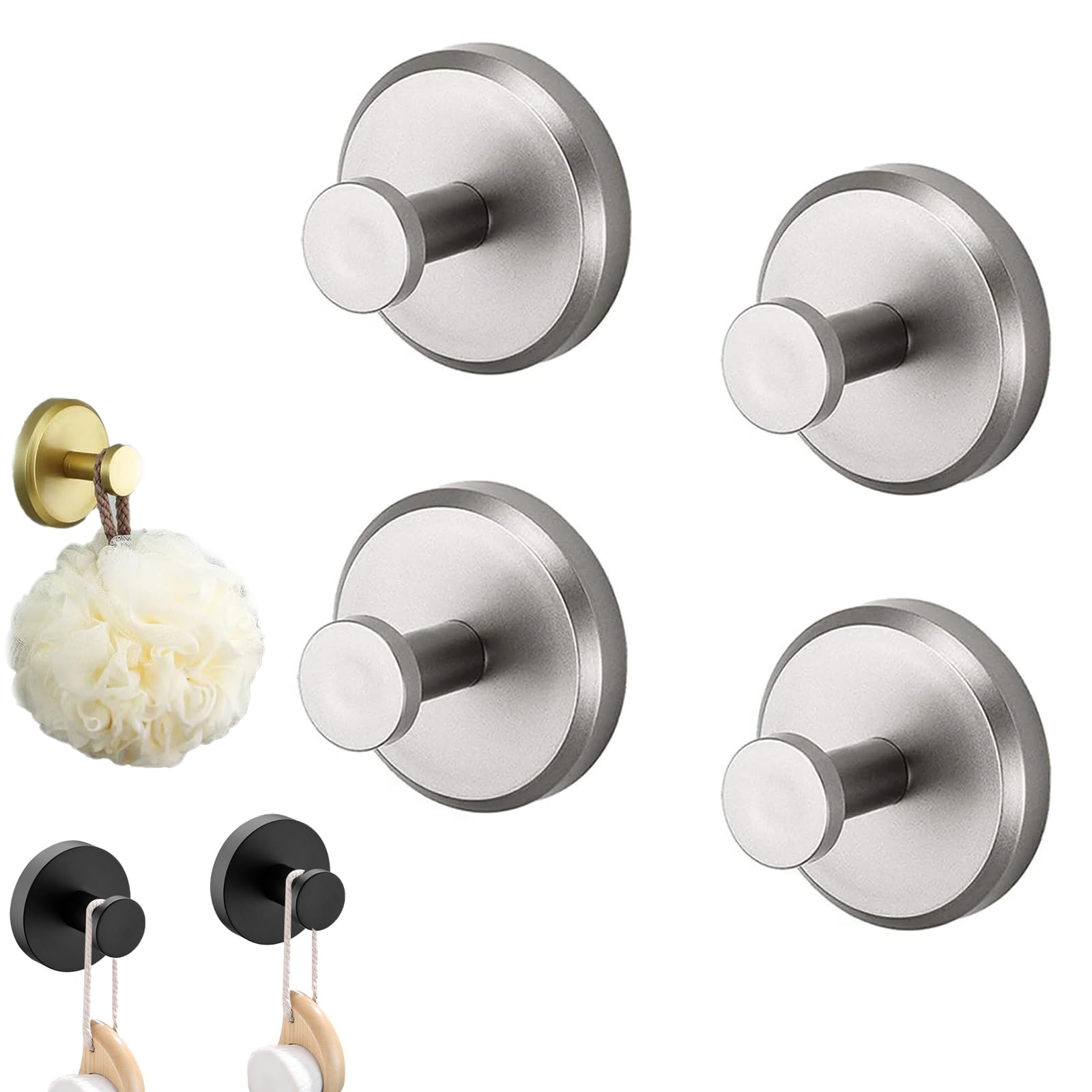 Luxehold No-Drill Hooks - Luxegrip No-Drill Hooks, Superhold No-Drill Hooks, Luxehold Hooks, Gold Shower Hooks, Gold Shower Hooks for Shower, Stainless Steel Waterproof Suction Cup Hooks (4PC-C)