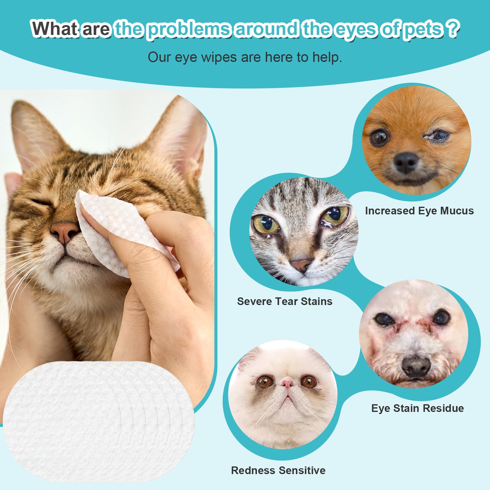 Dog Eye Wipes, 200Pcs Eye Wipes for Dogs & Cats Remove Tear Stain, Eye Debris, Mucus Secretions Discharge, Pet Gentle Care Supplies Disposable Cleaning Wipe for Eye