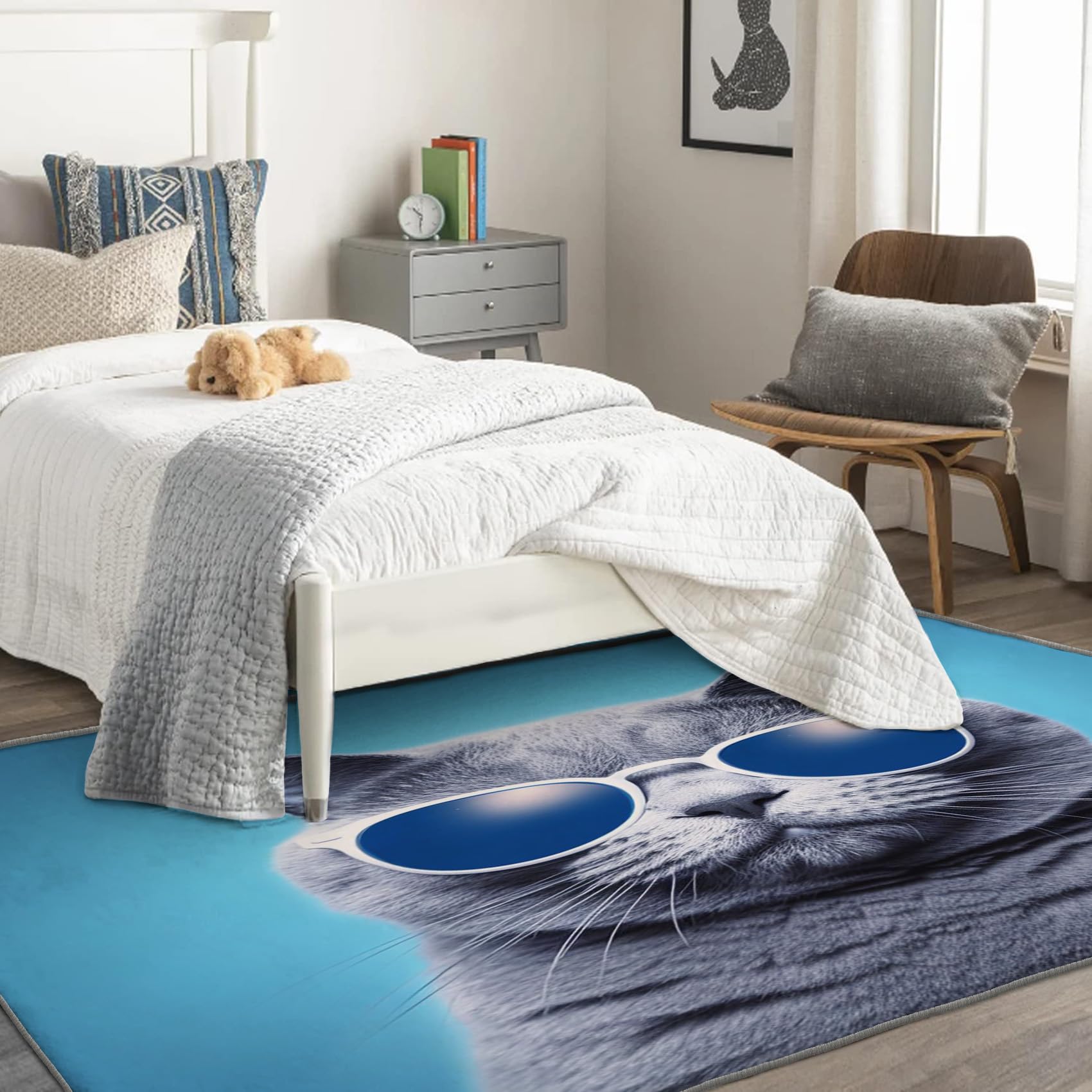 Generic Cat Rugs and Mats - 6x8 Rug - Cat Rug - Funny Cat Area Rug - Sunglasses Kitten Rugs - Blue Pet Print Carpet S-&20