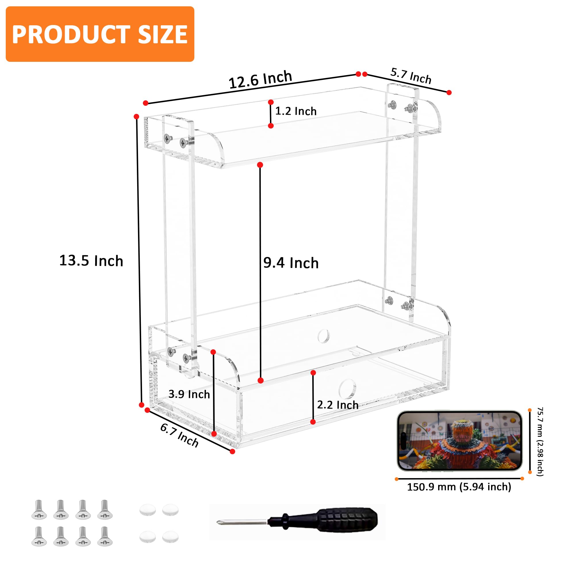 Hongtuocb 2 Tier Clear Acrylic Bathroom Counter Organizer with Drawer,Acrylic Vanity Tray for Makeup Organizer,Skin Care Organizer,Kicthen and Office