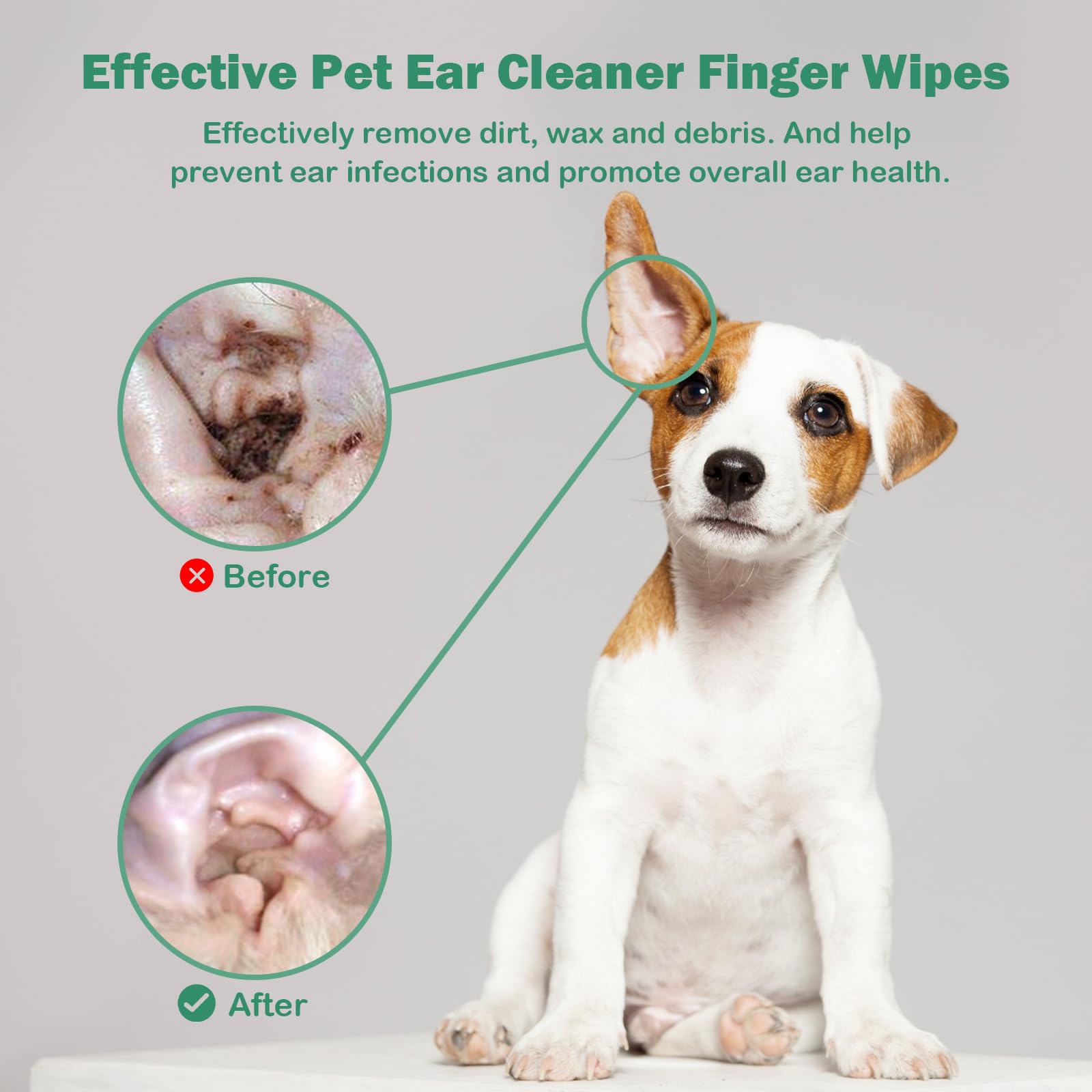 CuteBone Pet Ear Finger Wipes 70 Count - Gentle and Effective Ear Cleaning Wipes for Dogs and Cats, Removes Wax, Dirt, and Odor, Prevents Ear Infections, Natural Ingredients, Safe and Easy to Use