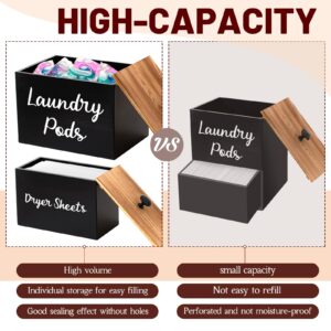 Dandat 3 Pcs Dryer Sheet Holder Laundry Pod Holder Scent Booster Container Set with Scoop Rustic Wood Dryer Sheet Container Laundry Pods Container Laundry Beads Dispenser for Storage (Black)