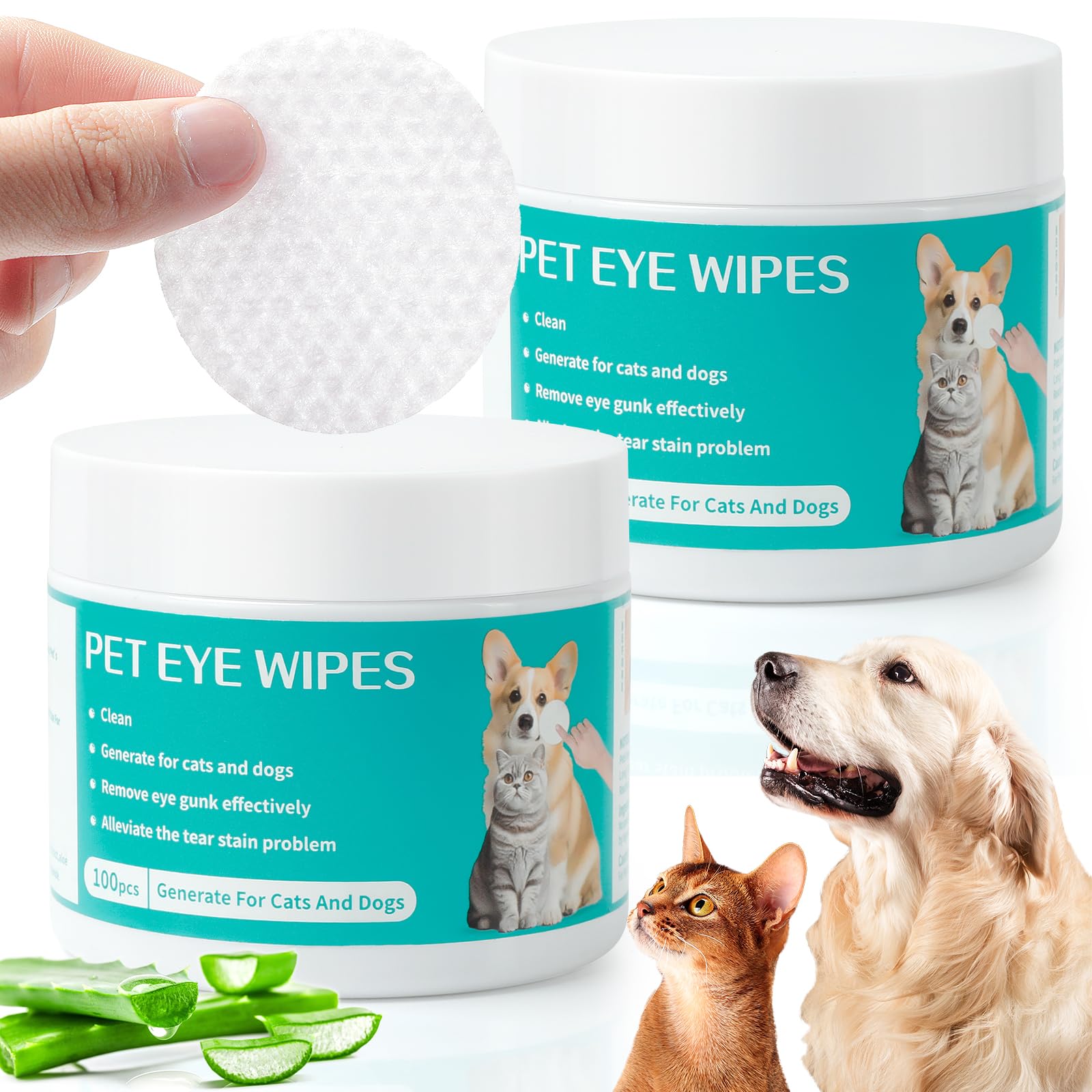 Dog Eye Wipes, 200Pcs Eye Wipes for Dogs & Cats Remove Tear Stain, Eye Debris, Mucus Secretions Discharge, Pet Gentle Care Supplies Disposable Cleaning Wipe for Eye