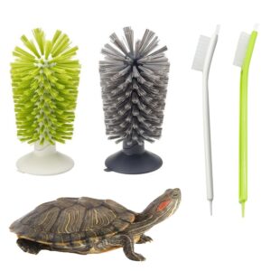 4 pack turtle brush - turtle shell cleaning brush with suction cup for tank remove aquatic mud dirt tortoises back scratches brush promoting shell health for red eared slider turtle (4 pack)