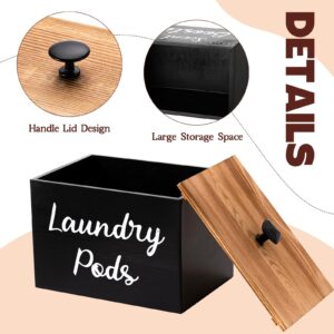 Dandat 3 Pcs Dryer Sheet Holder Laundry Pod Holder Scent Booster Container Set with Scoop Rustic Wood Dryer Sheet Container Laundry Pods Container Laundry Beads Dispenser for Storage (Black)