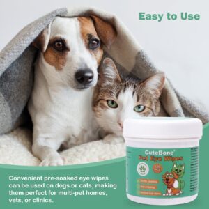 CuteBone Pet Eye Wipes 120 Count - Gentle and Soothing Eye Cleaning Wipes for Dogs and Cats, Removes Dirt, Tear Stains, and Debris, Prevents Eye Infections, Natural Ingredients, Safe and Easy to Use