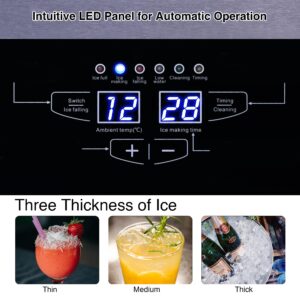 Commercial Ice Maker Machine, 90LBS/24H Ice Maker, Stainless Steel Freestanding/Under Counter Ice Machine with 25LBS Bin, 45 Ice Cubes, Self-Cleaning, Scoop, Ideal for Home Bar Offices