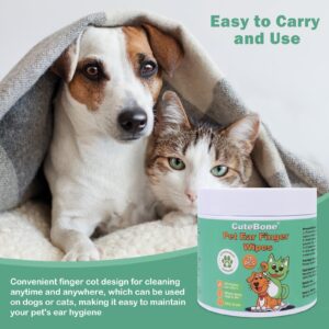 CuteBone Pet Ear Finger Wipes 70 Count - Gentle and Effective Ear Cleaning Wipes for Dogs and Cats, Removes Wax, Dirt, and Odor, Prevents Ear Infections, Natural Ingredients, Safe and Easy to Use