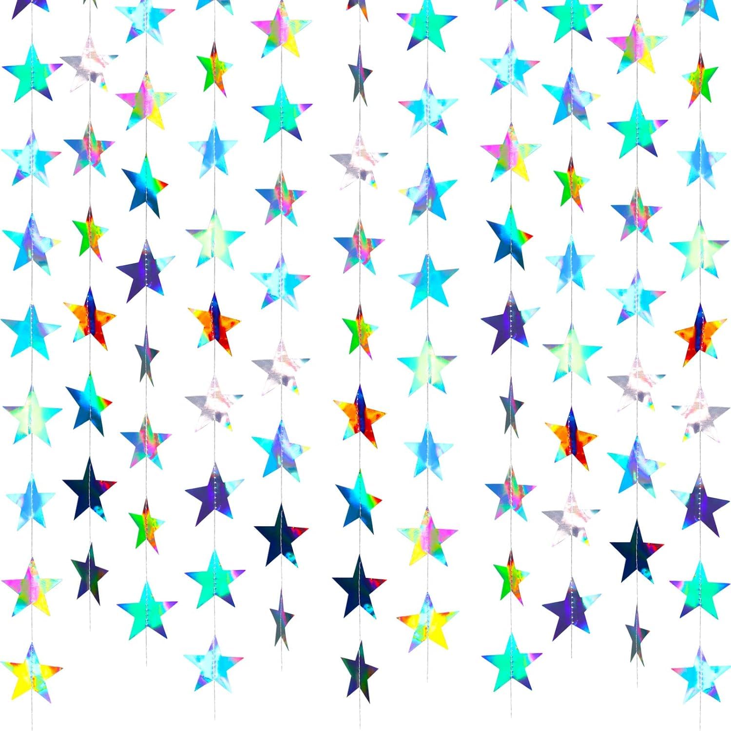 Iridescent Shining Star Hanging Garland Iridescent Hanging Sparkling Star Streamer Glitter Star Bunting Banner Twinkle Star Backdrop for Wedding Baby Shower Birthday Christmas Decorations 40 Feet