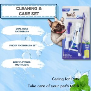 Pet Dog Dental Care Fresh Breath Kit with Dog Toothpaste, Dog Toothbrush and Finger Brush, Reduces Plaque & Cleans Tartar, Healthy & Clean Dog Teeth, Pet Toothpaste, Beef Flavor