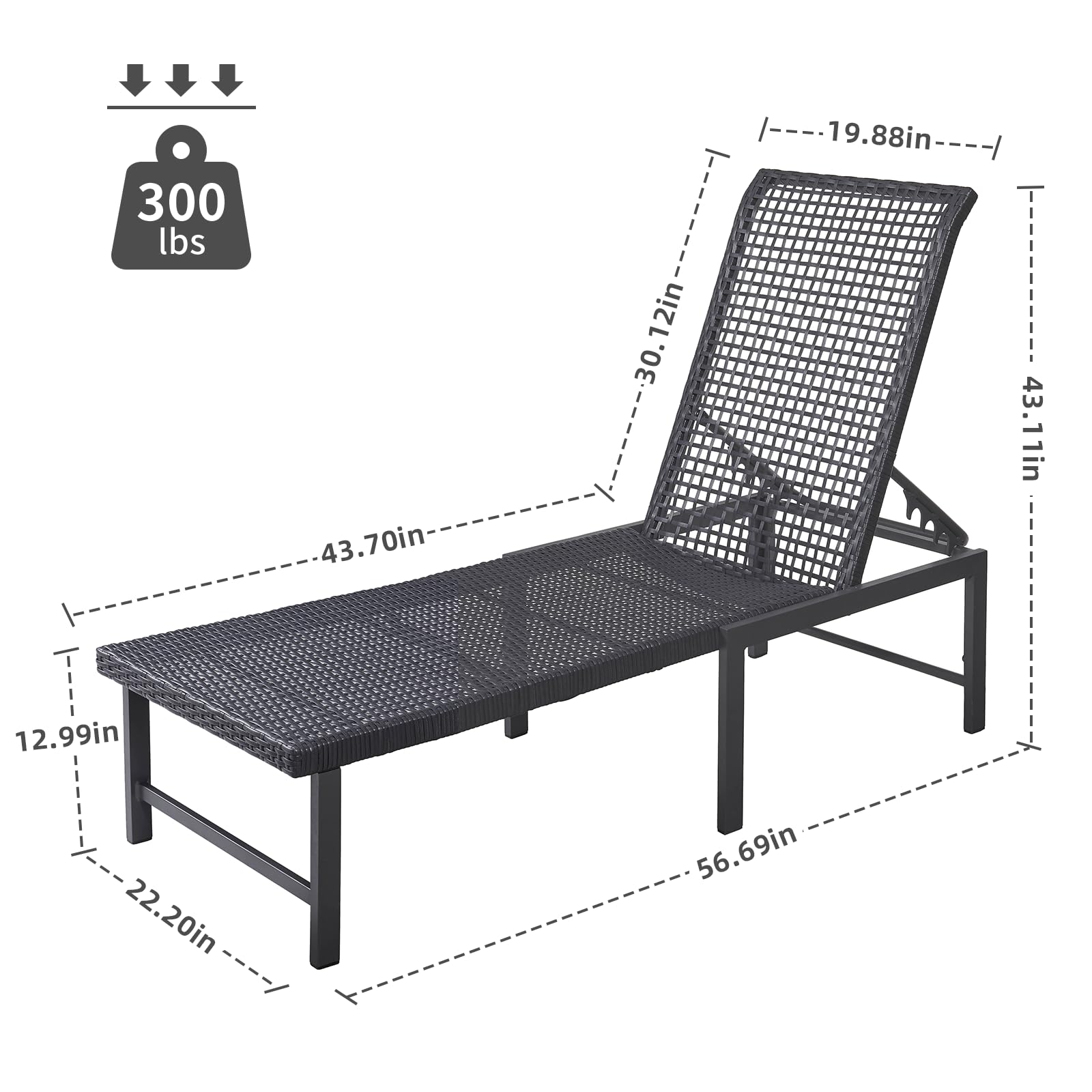 Outdoor Chaise Lounge Chair Set of 2, Rattan Pool Chairs with Adjustable Backrest, Rustproof Aluminum Frame Tanning Chair, for Poolside, Backyard, Lawn, Deck（Dark Grey）