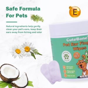 CuteBone Pet Ear Finger Wipes 70 Count - Gentle and Effective Ear Cleaning Wipes for Dogs and Cats, Removes Wax, Dirt, and Odor, Prevents Ear Infections, Natural Ingredients, Safe and Easy to Use