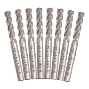 jmiatry 8 packs 1/4 inch end mill 4 flute straight milling cutter hss end mill 1/4 inch square nose straight shank cnc bits 1/4 shank end mills for wood steel, titanium (6.35mm,4t)