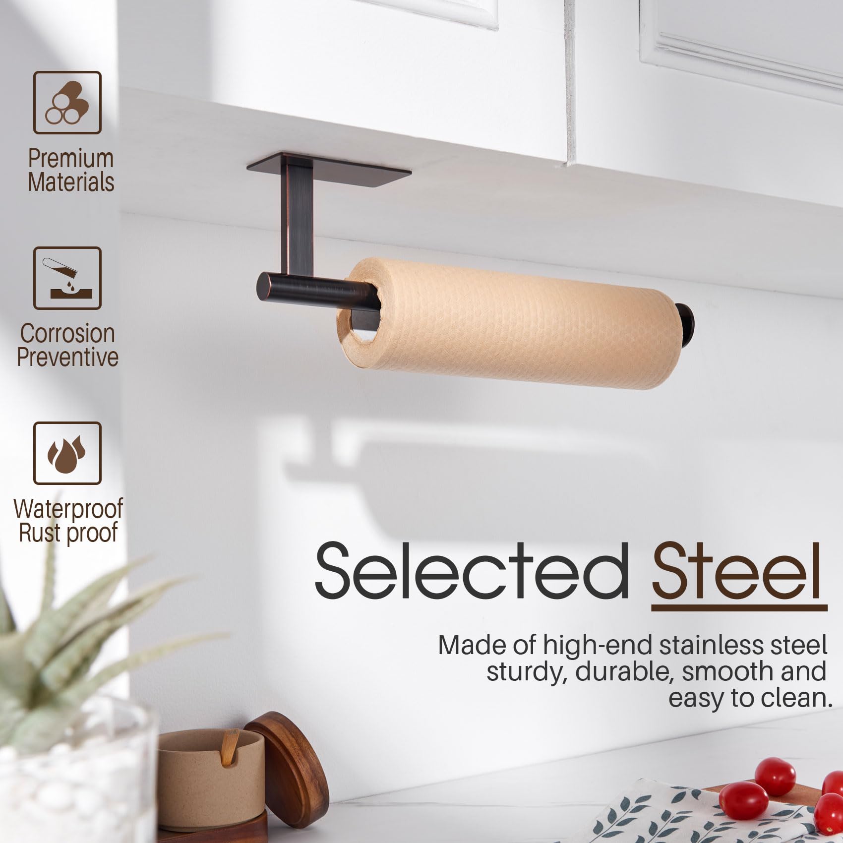 KOKOSIRI Paper Towel Holder Self-Adhesive Bar Under Cabinet for Kitchen Towel Oil Rubbed Bronze Stainless Steel Wall Mounted Rack, B3012ORB