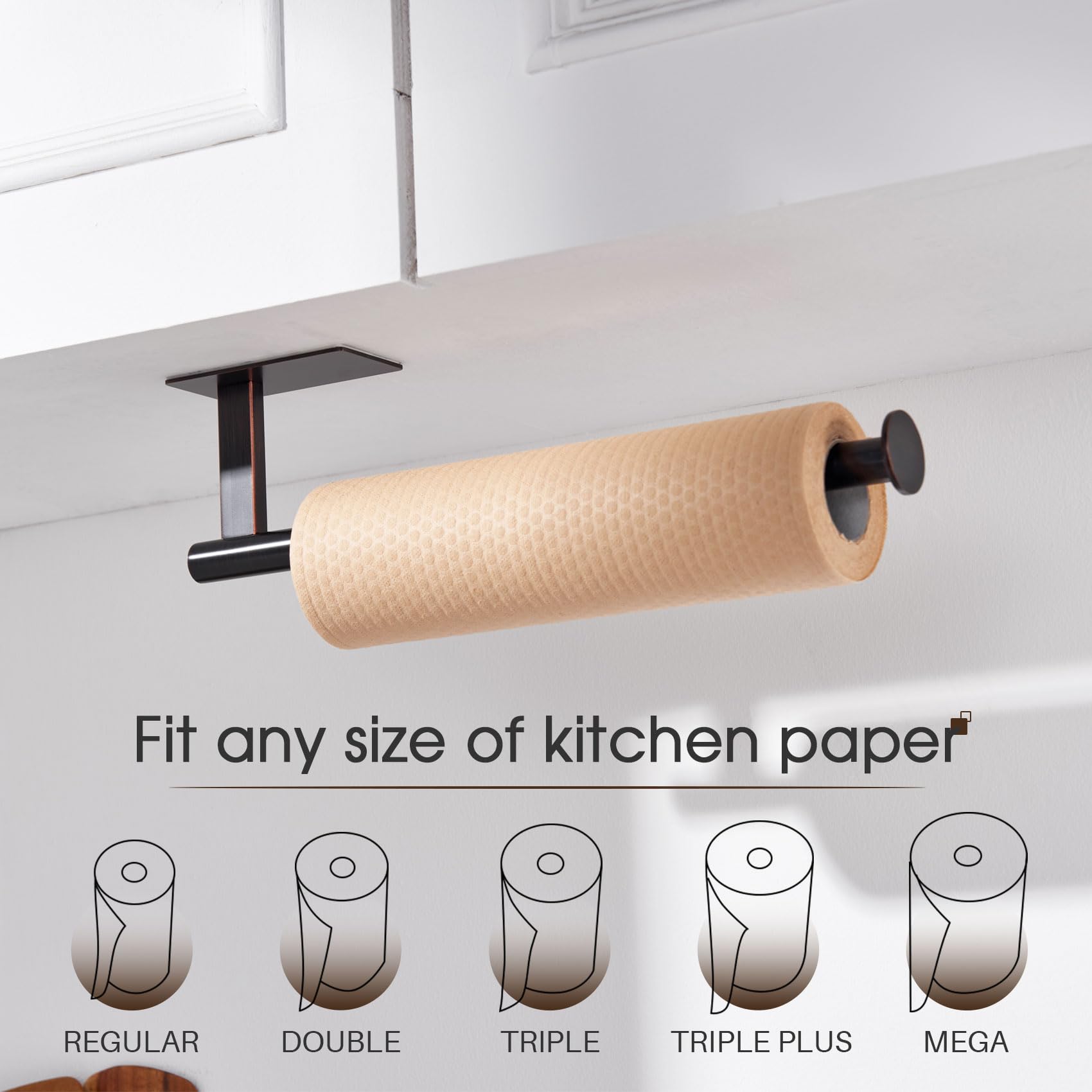 KOKOSIRI Paper Towel Holder Self-Adhesive Bar Under Cabinet for Kitchen Towel Oil Rubbed Bronze Stainless Steel Wall Mounted Rack, B3012ORB