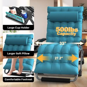 Slendor Oversized Zero Gravity Chairs XXL, 33IN Padded Zero Gravity Lounge Chair, Folding Reclining Patio Chair Lawn Recliner w/Aluminum Alloy Lock, Headrest, Cup Holder, Support 500lbs, Light Blue