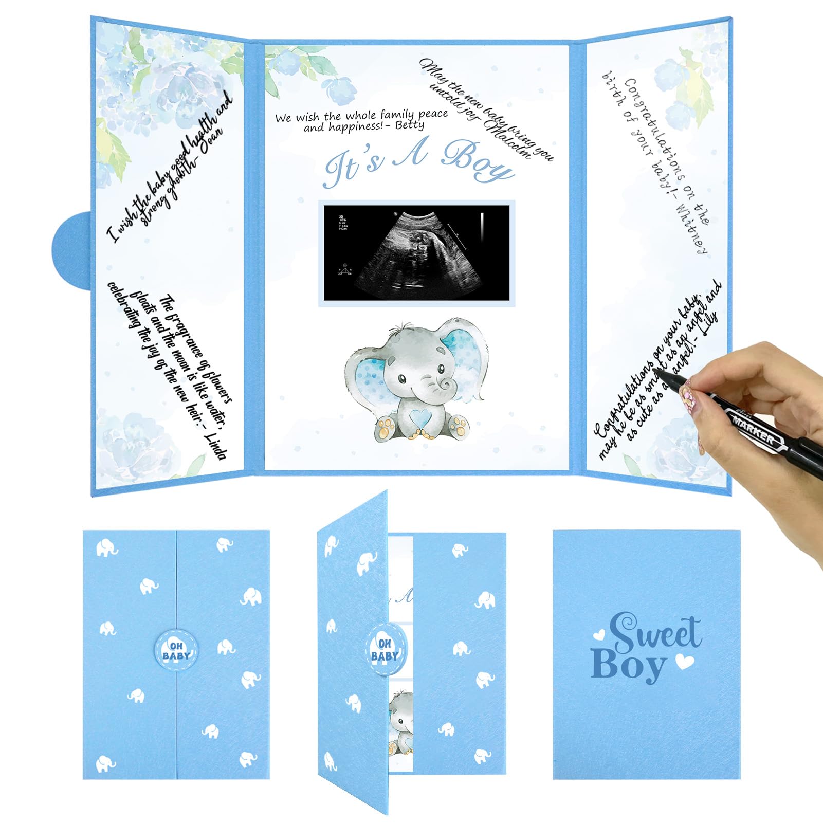 Crenics Elephant Baby Shower Decorations, Cute Baby Shower Signature Board with Picture, Elephant Baby Shower Guest Book Alternatives 18" x 12", Creative Baby Shower Keepsake for Baby Boys