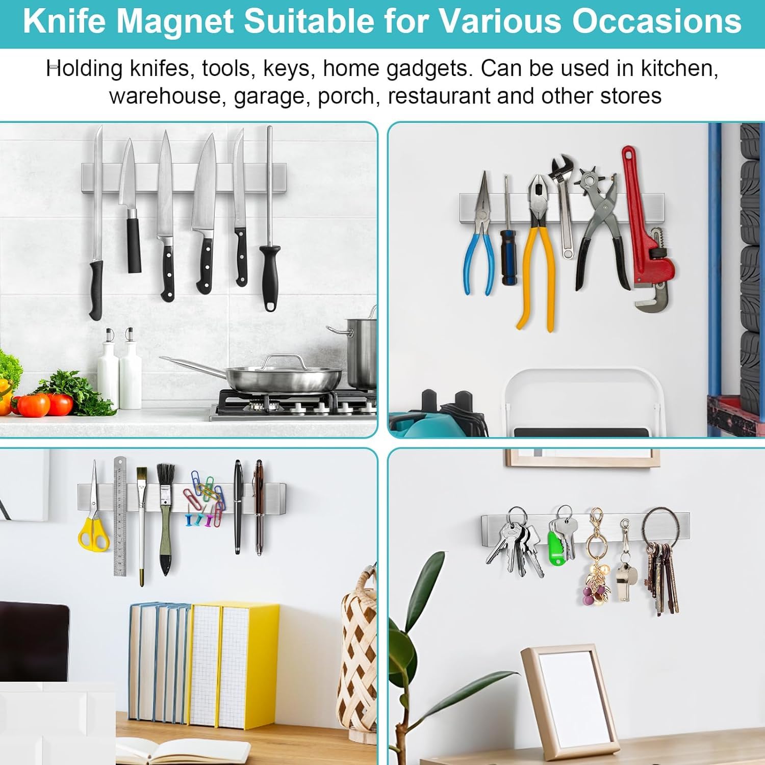 Magnetic Knife Holder for Wall 24 Inch Knife Magnetic Strip Refrigerator Knife Magnet Bar Wall Mount Knife Rack for RV Kitchen Utensil Holder Metal Tool Holder Knife Block for Kitchen Organization