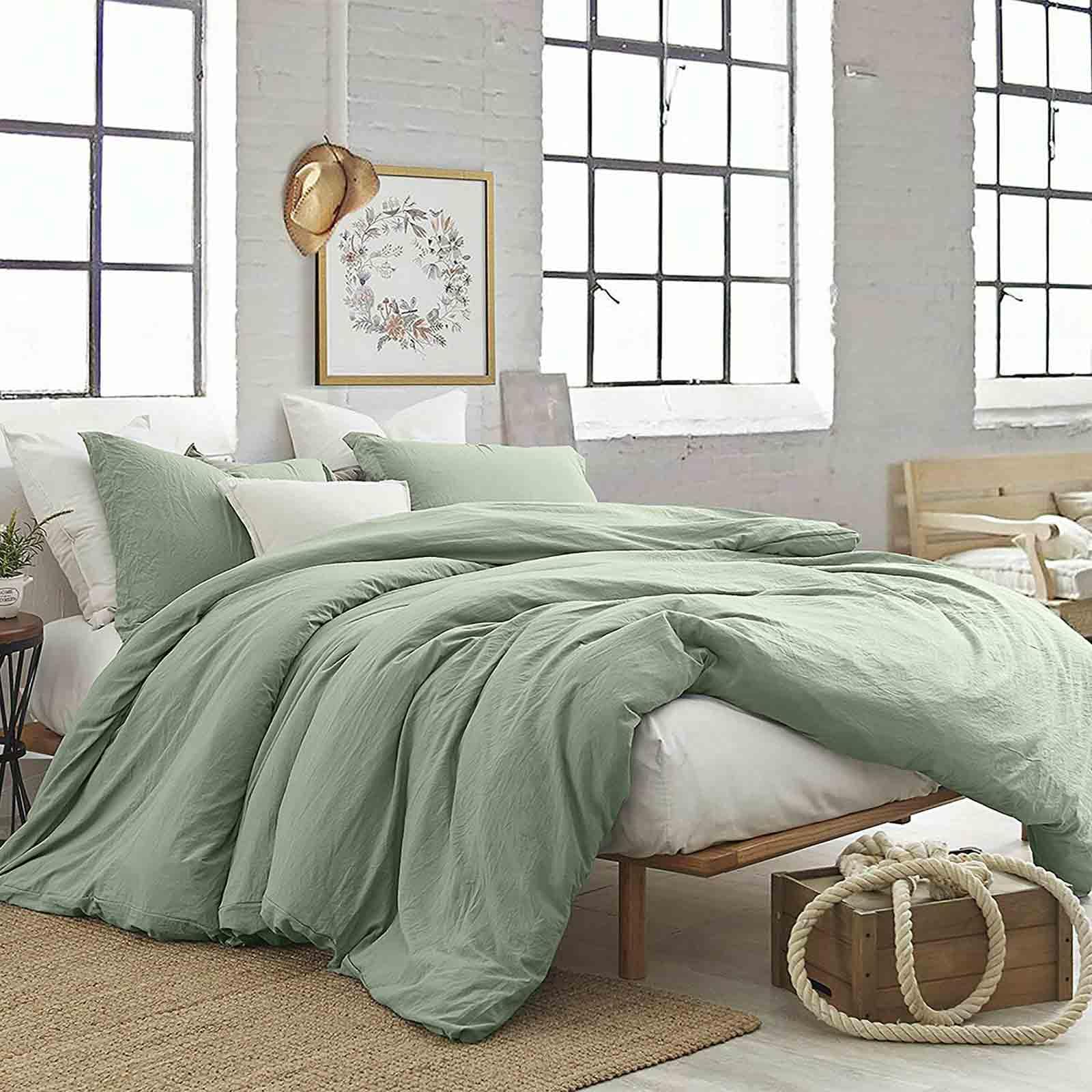 KimLuxz Sage Green Duvet Cover Full Size 3 Pieces, Soft & Lightweight Light Green Quilt Cover Set - 1 Neutral Duvet Cover with Zipper (80x90) and 2 Pillowcases for Women Men