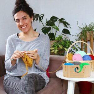 Knitting Yarn Bowl - Smooth Crochet Bowl Swirl Design - Wooden Yarn Bowl Large Size for Yarn skeins - Oval Wooden Bowl with Carved Holes Crochet Hook Rests - Portable Knitting Accessories