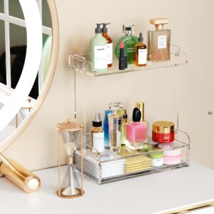 Hongtuocb 2 Tier Clear Acrylic Bathroom Counter Organizer with Drawer,Acrylic Vanity Tray for Makeup Organizer,Skin Care Organizer,Kicthen and Office