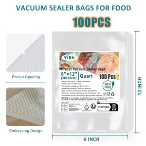 Vacuum Sealer Bags for Food: 100 Quart 8"×12" Precut Bags for Food Saver, Commercial Grade, BPA Free, Heavy Duty Food Sealing Bags for Storage, Meal Prep, Sous Vide