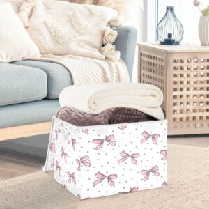 YETTASBIN Bow Pink Storage Basket with Lid and Handles, Large Collapsible Fabric Storage Bins Sturdy Storage Organizer for Shelves, Closet, Bedroom, School, Office, Home Decor