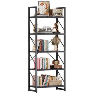 DWVO 5 Tier Bookshelf Black Bookcase, Storage Shelves Organizer Standing Shelf, Display Rack Book Shelves for Bedroom,Living Room,Office,Kitchen, Black