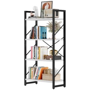 DWVO 4 Tier Bookshelf, Small Book Shelf Modern Bookcase, Narrow Book Case Book Storage Organizer for CD/Movie/Book, Bookshelves for Bedroom Office Living Room, White & Black