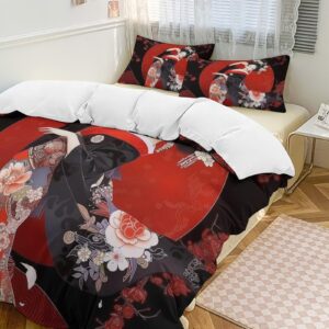 sceuqertc red geisha girl bedding comforter sets lightweight ultra soft comforter bedding set 3 pieces (1 duvet cover, 2 pillowcases) with zipper closure