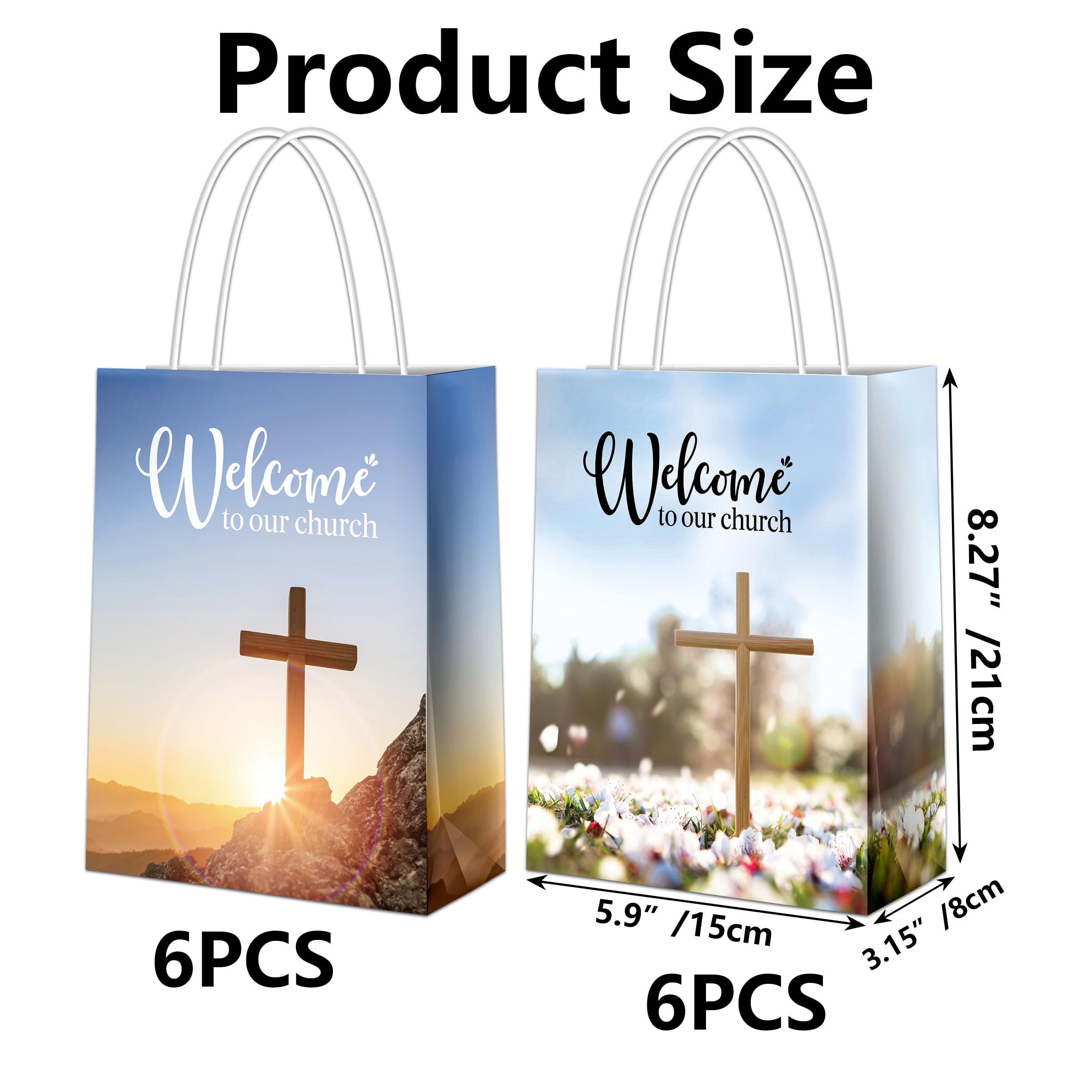 YHNTGB 12Pcs Church welcome bags with handles Welcome to our church gift bags Religious gift bags for Church Guest Baptism Bulk Hotel Birthday Church Theme Party Supplies 5.9 x 3.15 x 8.27inch 2 types