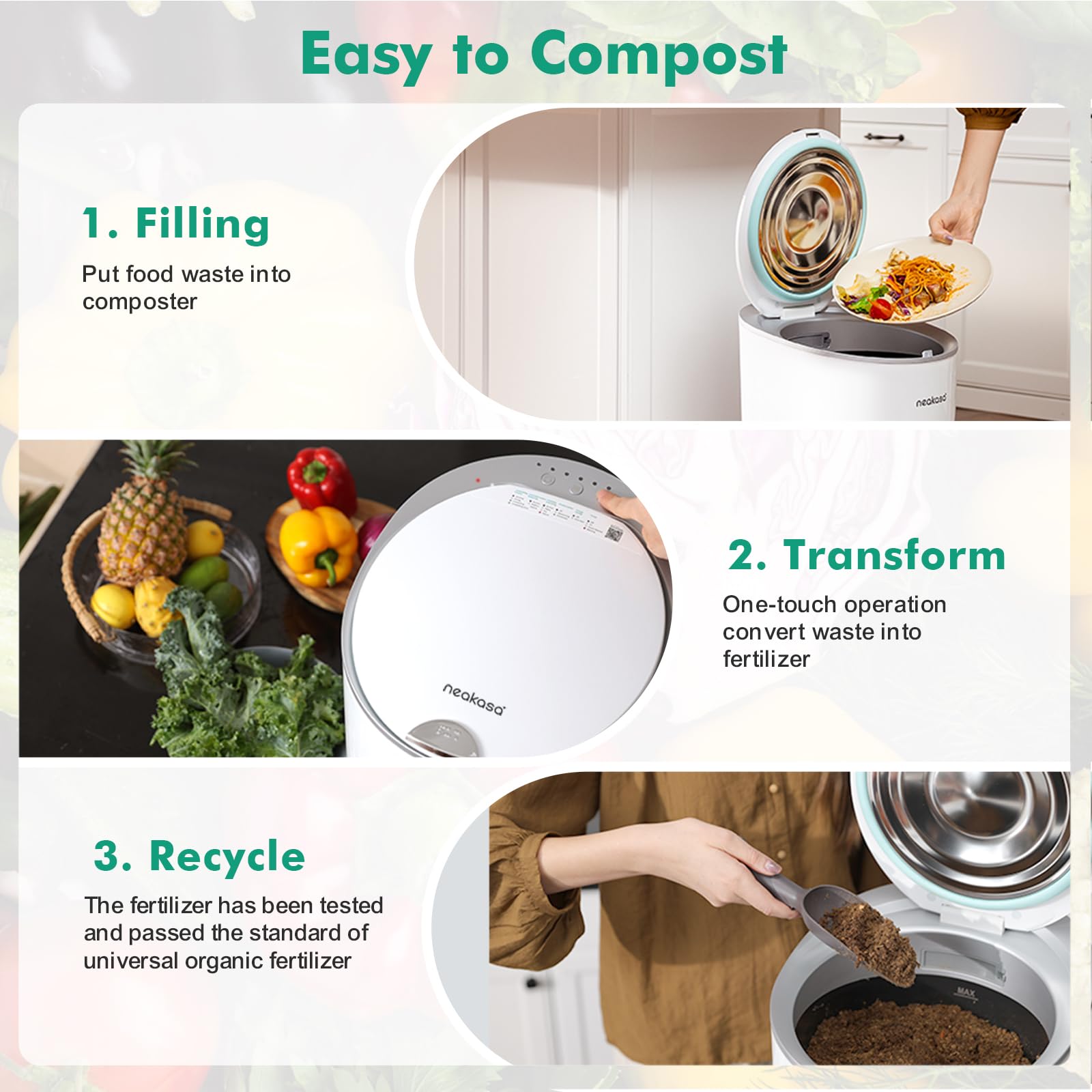 Moreborn by Neakasa 12L Larger Capacity Electric Composter for Kitchen, Smart Odorless Food Waste Compost Machine, Turn Food Waste Into Organic Fertilizer for Plants, Indoor Compost Bin