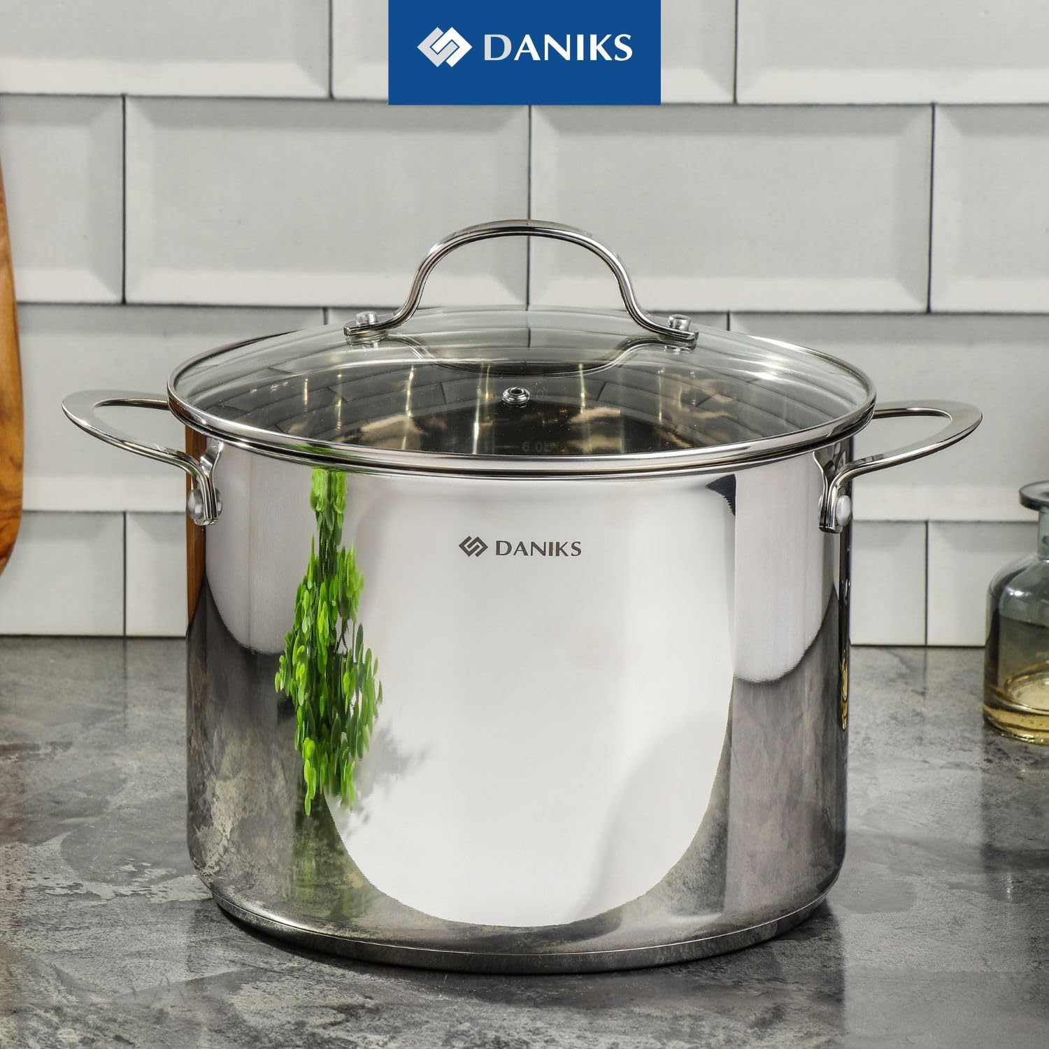 Daniks Professional Stainless Steel Stockpot with Lid 8 Qt | Large Stock Pot for Soup, Stew, Pasta, Vegetables | Induction Deep Cooking Pot