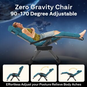 Slendor Oversized Zero Gravity Chairs XXL, 33IN Padded Zero Gravity Lounge Chair, Folding Reclining Patio Chair Lawn Recliner w/Aluminum Alloy Lock, Headrest, Cup Holder, Support 500lbs, Light Blue