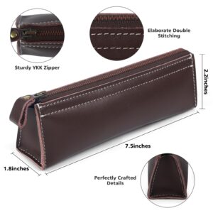 Asspring Genuine Leather Pencil Case Pouch Zipper Pencil Pouch,Stationery Bag Organizer,Makeup Cosmetic Pouch Women Men Adults