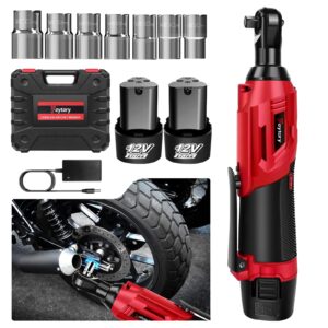 cordless electric ratchet wrench set, 3/8" ratchet wrench, 12v power ratchet driver with fast charger and 300 rpm speed, 7 sockets cordless ratchet set with 2*1500 mah batteries for table, bike, diy