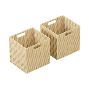 melovinho large wicker storage baskets, set of 2 hand-woven storage baskets for shelves with handles, foldable cube storage baskets bins organizer 9.8 inch wicker baskets for pantry bedroom decor