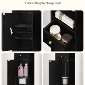 Hzuaneri Bathroom Storage Cabinet, Corner Floor Cabinet with Drawers and Doors, Narrow Toilet Paper Cabinet, Bathroom Organizer with Adjustable Shelf, for Small Spaces, Black BC29804G