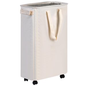 efluky laundry basket, slim laundry basket with wheels, rolling laundry basket for clothes, small laundry basket for bedroom, dorm and laundry room, 48l (12.7 gallons) beige